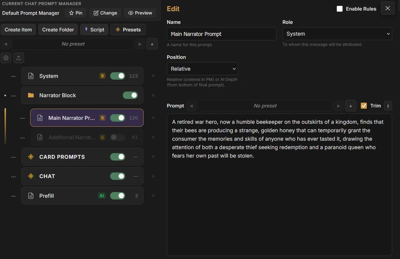 Structured Prompt Manager tree