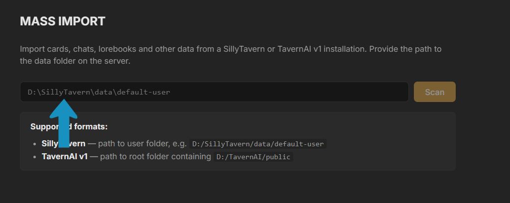 Mass Import folder path input