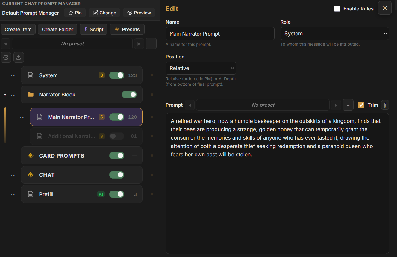 TavernAI Prompt Manager